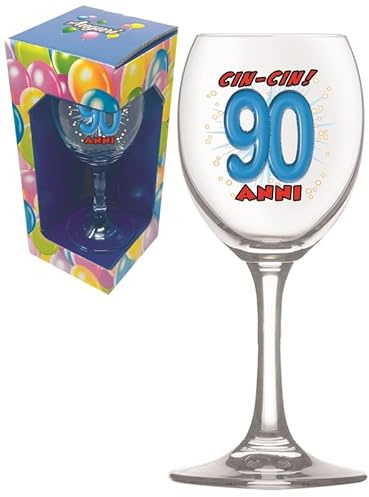 generico bicchiere Calice Vino in Vetro per 90° Compleanno, Decorato con Cin-Cin