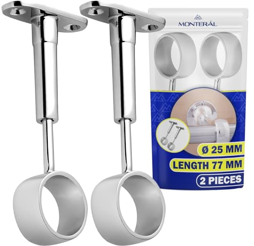 2 Pièces Support Tringle Penderie Vetement Ø 25 mm x 77 mm – Support Barre en Chrome Convient pour Armoire - Garantie de 10 Ans - MONTERAL