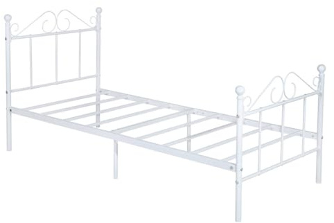 GZTGZMWG Single Bed Einzelbett Metallbett Bettrahmen Bettgestell für 90x190CM Matratze, Metall Bodenbett Schlafzimmer Bett mit Kopfteil Geeignet für Gästebett Jugendbett Seniorenbetten/Weiss/Stil A