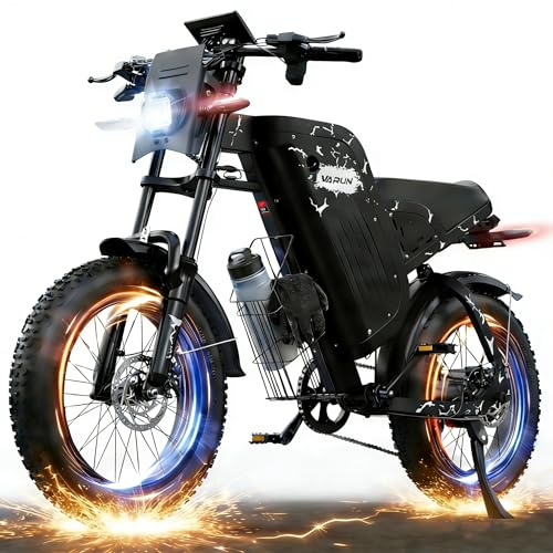 VARUN Xplorer Raptor Electric Dirt Bike for Adults- Peak 1000W,Up to 60/87+Miles & 28MPH,20.8/31.5Ah Battery, 20 Fat Tires, 7-Speed All-Terrain E-Bike with Suspension, LED Lights & Turn Signals