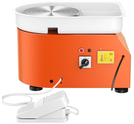 Torno Eléctrico De Cerámica 25 Cm Y 350 W For Trabajos, Arcilla, Manualidades, Pedal For Escolar, Flexible, Color Naranja Gira Estable Suave