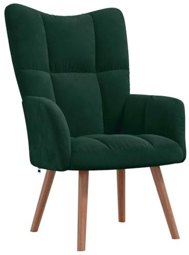 QJBSAVVA Poltrona relax in velluto verde scuro, imbottita con trapuntatura quadrata, braccioli con gambe in legno massiccio e telaio in acciaio, comoda poltrona club per soggiorno e angolo lettura