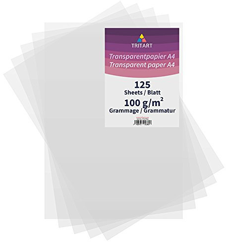 Tritart Transparentpapier Bedruckbar Weiß DIN A4 - Abpauspapier Pergamentpapier zum Bedrucken 125 Blatt 100g/m² - Architektenpapier Transparent Papier Bögen - Tracing Paper