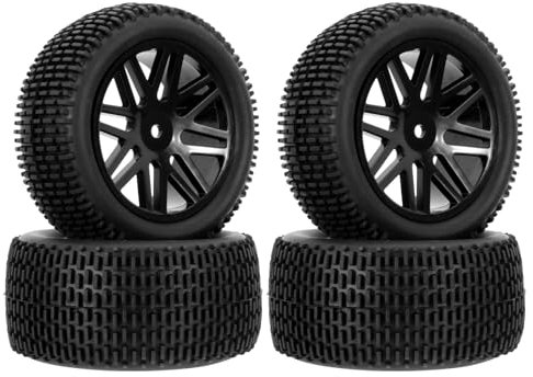 Pxyelec RC 1:10 Off-Road Car Buggy Rubber Tyre Tire Wheel Rim HEX 12 mm Black with Foam Inserts Pack of 4