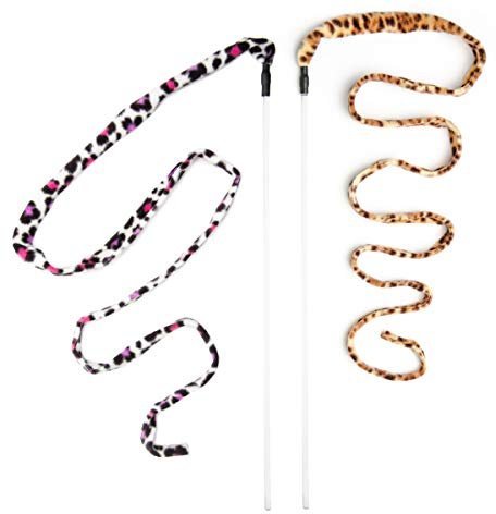 CAT DANCER Jungle Cat Wand (Pack of 2), Charmer Interactive Cat Toy, Safe Teaser Wand for Indoor Cats & Kittens, Flexible Exercise Toy Made of Multicolor Fabric Ribbon, For Medium Breeds