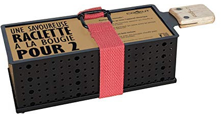 COOKUT - LUMI - Raclette con vela para 2 personas - Derrite tu queso en 3 minutos - Noche de raclette, fondue de queso, picnic - Incluye espátula de madera - Negro