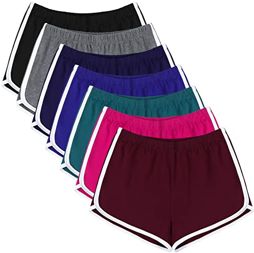 URATOT 7 Pack Womens Cotton Shorts, Dolphin Booty Athletic Gym Sports Shorts for Yoga Lounge Running