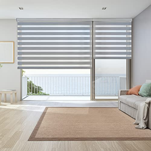 Stores enroleurs Jour Nuit Premium Double Tissu Finitions Haut de Gamme Galerie et chaînette en Aluminium Qualité maximale pour Fenêtres et Portes Store Zébre STORESDECO Argent Premium 140x250 cm