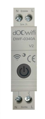 DOOWIFI DWF-0340A : Nouveau contacteur Bluetooth & Wifi 40A (ajustable de 1 à 63A) avec compteur de consommation pour chauffe-eau, chargeur de voiture, ... Compatible Smart life, Tuya.