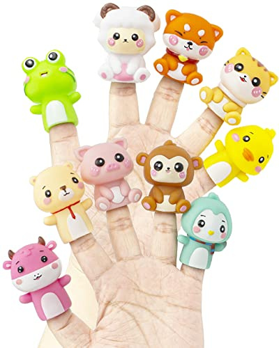 AQKILO Animal Finger Puppet Set, Animals Puppet Show Theater Props, Educational, Bath Toys,10 Pieces