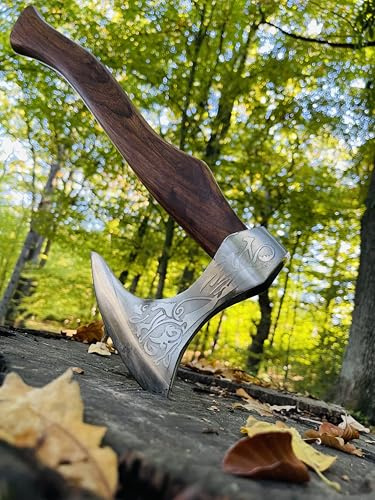 CraftTal Vikingayxa, handgjord, jakt, camping, utomhusyxa, nordisk campingöverlevnadsyxa, 1095 kolstål, rosenhandtag, julklappsidé (Ragner yxa 2)