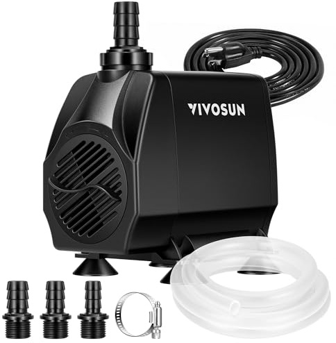 VIVOSUN 1050 GPH 100W Submersible Water Pump, Quiet Fountain Pump With 13.1 ft Head Lift, 6.6 ft Power Cord, 3 Nozzles, Tubing, & 2 Clamps, For Fish Tank, Pond, Aquarium, Hydroponics