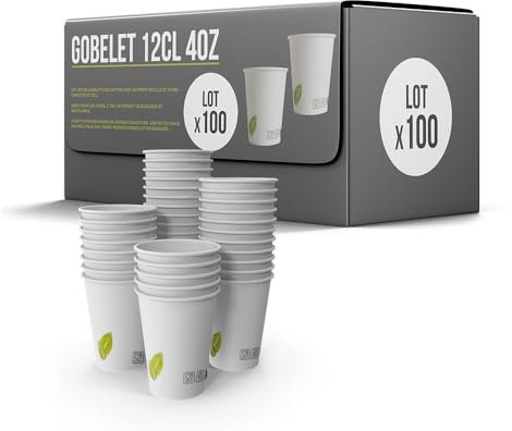 SPARKLERS CLUB Lot de 100 Gobelets 12cl / 4oz Jetables en Carton Blanc 100% Biodégradable - Gobelet à café en Papier 120ml Thé et Les Boissons Rafraîchissantes. Gobelets Boissons Chaudes et Froides