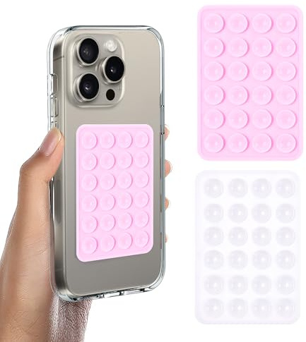 2 st silikonfodral med sugpropp självhäftande montering, halkfri handsfree telefonhållare, klibbig telefongrepp kompatibel med iPhone och Android-fodral för Tiktok-videor och selfies, ljusrosa och