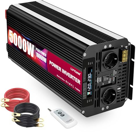 Yinleader Power Inverter 5000W/10000W onda sinusoidale modificata Convertitore DC 12V a 220V AC Convertitore di corrente con 2 prese AC, Telecomando, display LCD e porta USB per Auto, Camion e Camper
