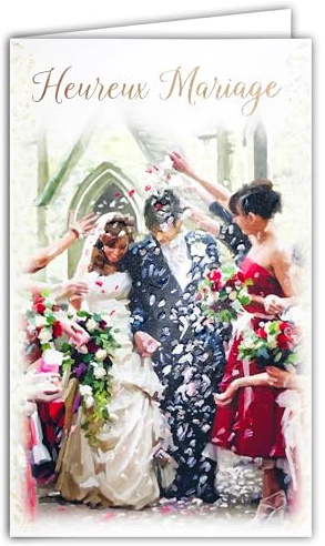 13-6160 Carte Porte-Billet avec Enveloppe Heureux Mariage Félicitations aux mariés pour Couple Homme/Femme Bénédiction Messe église Confettis Pétales de Fleurs Roses Rouges - Fabriqué en Europe