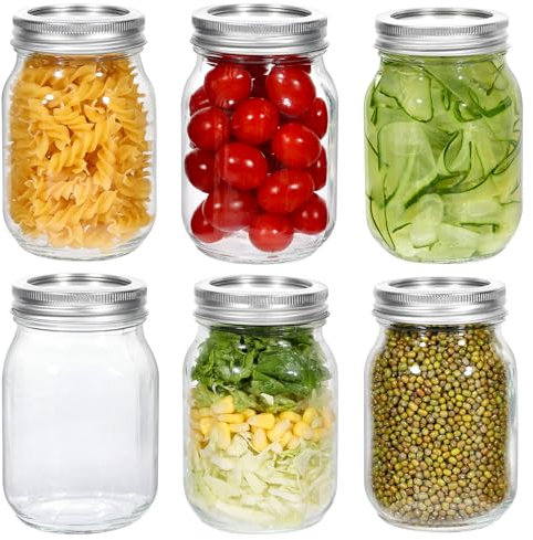 Zanfqvo Bocal en Verre avec Couvercle 500 ML, Lot de 6 Mason Jars, Réutilisables Hermétique Bocaux en Verre, Bocaux de conservation pour Conserve, Fermentation, Marinade