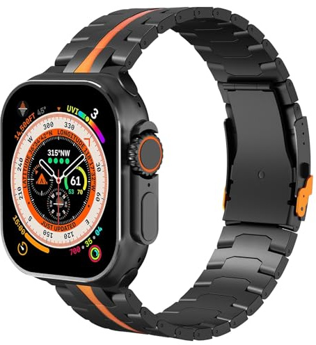 SEURE Titanarmband kompatibelt med Apple Watch Ultra 2/Ultra 49 mm, serie 10 46 mm, serie 9/8/7 45 mm, serie SE2/6/SE/5/4 44 mm, 3/2/1 42 mm rostfritt stål länkarmband sport ersättningsarmband,