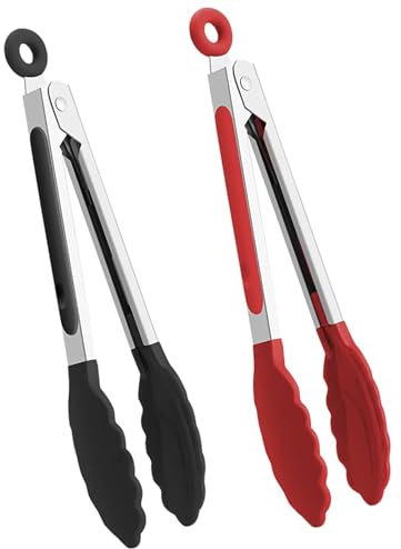 WOLMIK Set di 2 pinze da cucina | Pinze da cucina in silicone per grigliare, cucinare e servire | Pinze da cucina resistenti al calore per padelle antiaderenti | Utensili da cucina in acciaio inox