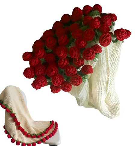 REDKNOT Bouquet de fleurs Couverture tricotée à la main 80 x 80 cm Rose Couverture crochetée DIY Fleurs au crochet Couverture florale pour femme Couverture florale Jeté de fête des mères (produits non