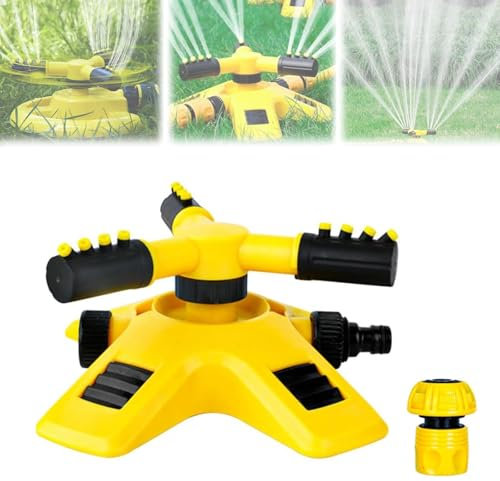 Garden Sprinkler, Automatic Lawn Sprinkler,3 Arms Adjustable 360 Degree Rotation Garden Sprinklers for Lawns, Water Sprinkler, Lawn & Garden Sprinklers for Yard Plants Lawn Irrigation (Yellow)