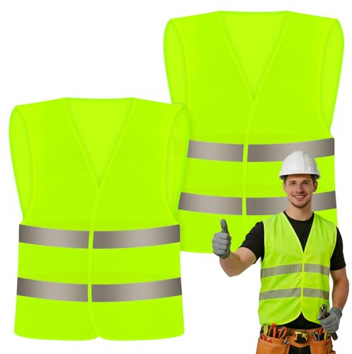 Hi Vis Vest, 2 Pack High Visibility Reflective Safety Vests, Standard Size Hi Vis Jacket for Men and Women, Breathable Reflective Running Vest for Traffic Work, Construction, Running