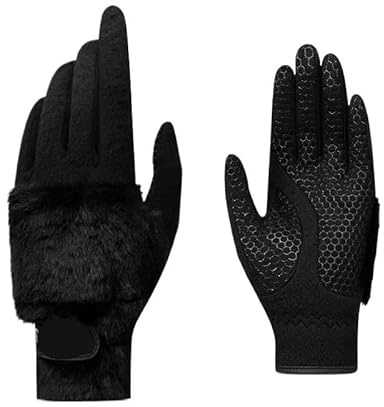 GOXQIT 1 paio di guanti da golf donna Guanti termici ispessiti in peluche autunnali e invernali per Adulta(Black,17)
