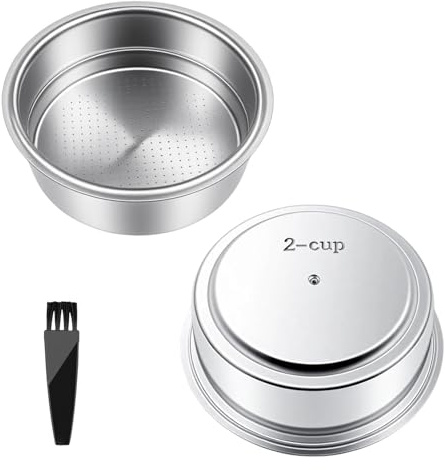51mm Filtro de Café de Acero Inoxidable 2 Tazas Espresso Cesta Presurizada 2 Tazas Acero Inoxidable Compatible con Cecotec Ufesa Breville Repuesto con Cepillo de Limpieza