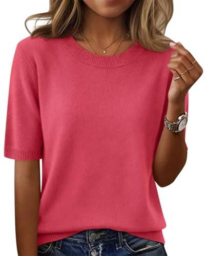 Minetom Pull Femme Manches Courtes Col Rond Pullover Top Tricoté Élégant Coupe Haut Chic Printemps Été