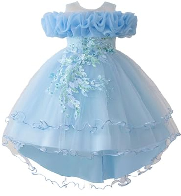 Vestido de satén para niñas con Mangas abullonadas, Elegante para Fiesta de cumpleaños, Bautizo y Eventos Especiales, Ligero y Suave, Tallas