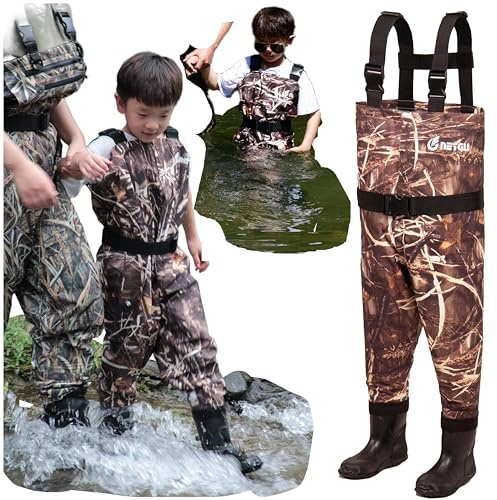 NEYGU kids to youth waterproof chest waders, Swamp Mudding wader for boys and girls，Feet:9C/EU25; Height≦103cm