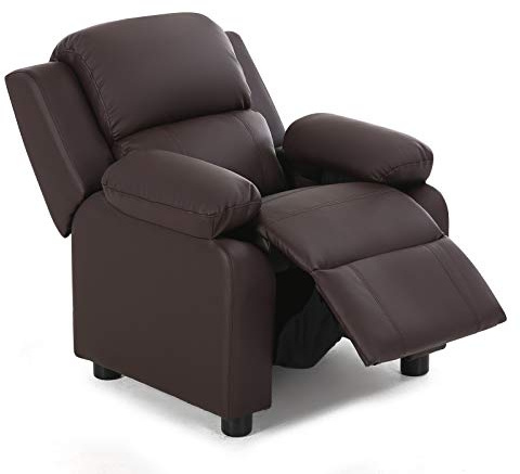 HONEY JOY Kids Recliner, 2-in-1 Toddler Lounge Chair with Armrest Storage, Adjustable Footrest & Headrest, Child-Size Kids Recliner Chair for Boys Girls 3+ Age Group (Coffee)