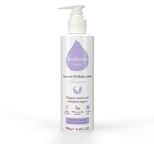 Kokoso Baby - Coconut Oil Baby Lotion, Unfragranced - Organic Coconut Oil & Sweet Almond Oil - Moisturises & Nourishes - Suitable for Dry, Sensitive & Eczema Prone Skin - 190ml