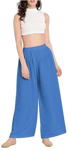 BODYWEAR LTD Women’s Palazzo Pants Wide Leg High Waist Lounge Yoga Trousers Lightweight Viscose Summer Casual Beach Wear (Royal Blue,12-14)