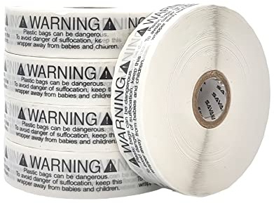 Safety Suffocation Warning Stickers for Plastic Polythene Bags for FBA - Premium Quality Transparent Labels with Ultra Strong Adhesive Bond (2000)