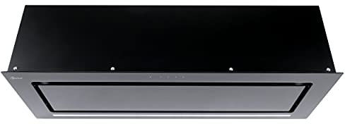GURARI hotte de plafond GCH E 217 BL 90 Prime, hotte de cuisine encastrable 90 cm, en noir, verre noir, 1000m³/h, bandes LED, hotte, hotte aspirante, hotte de circulation d'air, télécommande