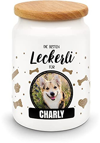 PfotenSchild Große Leckerlidose selbst gestalten - personalisiert mit eigenem Hunde- oder Katzen-Foto und Namen - Aufbewahrungsdose für Snacks - tolle Geschenkidee für Tierliebhaber