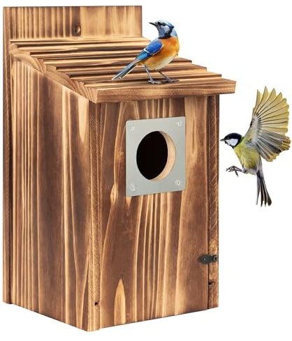 Bird House for Outside，Wooden Bluebird House，with Predator Guard Bird Nesting Box Wild Bird Watching, Finch Bluebird Cardinals Hanging Birdhouse Clearance Garden Country Cottage