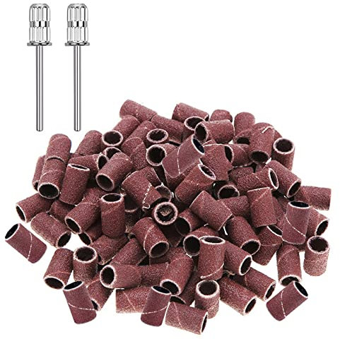 luoshaPUCY 100 Piezas Bandas de Lijado 180# para Uñas AcríLicas, Manicura, Pedicura, Lijar, Pulir, Recortar, Quitar Armaduras, Exfoliar, con 2 Brocas de Uñas