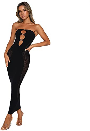 KBRPEY Vestido sin Mangas Mujer Palabra de Honor Tubo Elegante Vestidos Verano Fiesta Coctel Bodycon Ajustado Vestido Largo para Mujer Vestidos de Noche Eventos Especiales