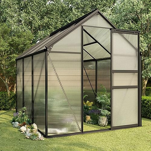 Kavolet Aluminium GewächsHaus 3,61m² Anlehngewächshaus, 190 x 190 x 125/195 cm Wärmeisoliert Gartenhaus Treibhaus Tomatenhaus Frühbeet Pflanzenhaus, UV beständig, 4mm Platte, Anthrazit