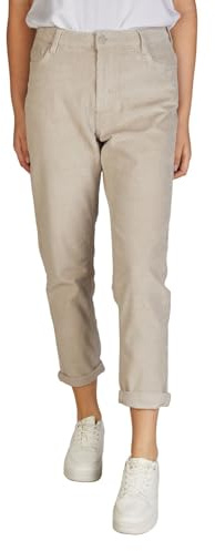 DENIMFY DFLisa Mom Fit Pantalon en velours côtelé pour femme - Taille haute - Pantalon de loisirs basique - Fermeture éclair - Coton stretch - Couleur unie - Bleu vert beige - S M L XL, Light Sand