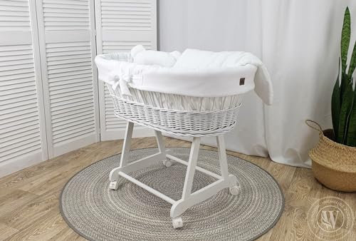 Generic Moseskorb weiß mit Gestell, Matratze und Bettwäsche, Stubenwagen (Weiß)