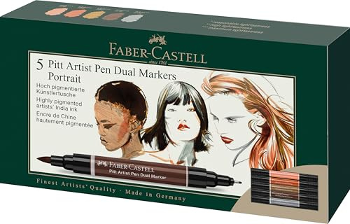 FABER-CASTELL - Stylos à encre Pitt Artist Pen Dual Portrait, 5 couleurs