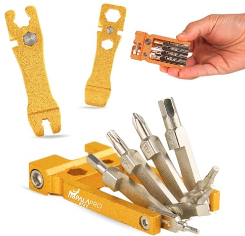 IMPALAPRO Bike Tool Kit Portable 20 in 1 Compact and Lightweight (117.5g) Chrome-Vanadium (CRV) - Bike Multitool with Chain Breaker - MTB Multitool - Bike Repair Tools (Gold)
