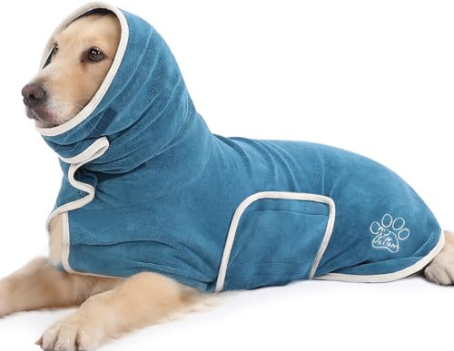 PETTOM Accappatoio per Cani Microfibra con Colletto Alto, Accappatoio Cane Super Assorbente e ad Asciugatura Rapida, per Cani Taglia Piccola Media (Blu, S)