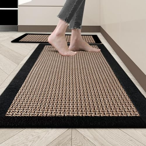 Cheerx Teppich Küche, Küchenteppich Waschbar rutschfest, Küchenläufer aus Baumwolle und Leinen Gewebt, Teppich Läufer, Saugfähig, Küchenmatte für Küche, Esszimmer, Waschküche (Schwarz, 50x120cm)