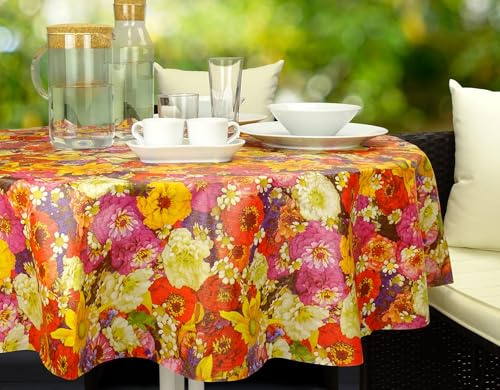 CKM Wachstuch-Tischdecke Zuschnitt 140cm rund (Dahlien)