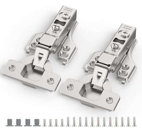 Chibery 10 Pack 1/4 Partial Overlay Soft Close Concealed Hinge for Face Frame ＆ Frameless Door, 3D Adjustment, Clip-on Plate, Slow Self Closing Hidden Satin Nickel, 105° Stainless Steel Hinges, 3/8
