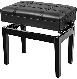 Taburete de piano de altura ajustable Taburete de piano con bolsillo para guardar libros musicales Cojín de cuero acolchado grueso diseñado para una persona (negro 2)